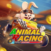 "ANIMAL RACING gameplay - F1 championship scene with Rabbit at Turtle racers plus Wild reel effects"
