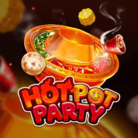 "HOT POT PARTY gameplay - Steaming hotpot scenes with cascading ingredients at explosive win effects"