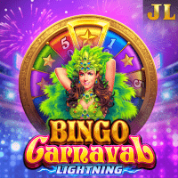 "Bingo Carnaval gameplay - Festive carnival scene with Lightning Hit effects at bonus wheel spins"