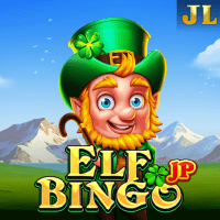 "Elf Bingo gameplay - Magical rainbow scene with leprechaun coins at jackpot line effects"
