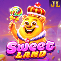 "Sweet Land gameplay - Colorful candy grid scene with cute Bear mascot at multiplier combinations"