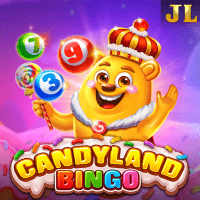 Candyland Bingo gameplay - Sweet candy scene with bear companion effects at wild ball rewards