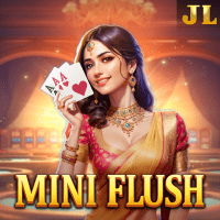 MINI FLUSH gameplay - Three card poker scene with flush ranking effects at dealer showdown