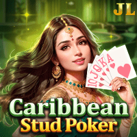 Caribbean Stud Poker gameplay - Five card table scene with dealer showdown effects at bonus side bets