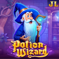 "Potion Wizard gameplay - Mystical forest workshop scene with potion experiments at bonus effects"