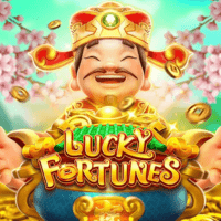 "LUCKY FORTUNES gameplay - God of Wealth scene with golden coin collections at bonus features"