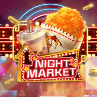 "NIGHT MARKET gameplay - Busy night market scene with Taiwanese sausage at street food symbols"